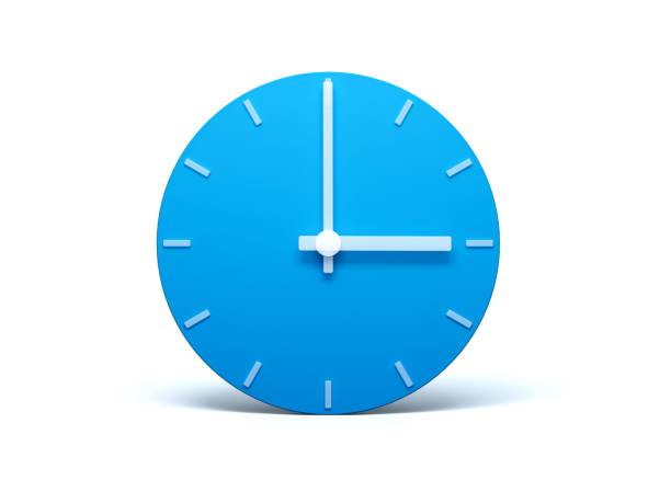 istock 3d illustration of a blue wall clock showing 3 o'clock isolated on white background 1447323449