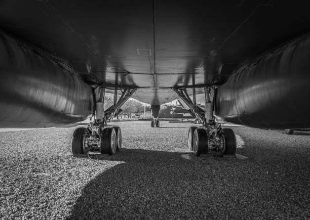 Grayscale shot of a Air Force B-1 Bomber at a Musuem in Utah Layton, United States – November 10, 2022: A grayscale shot of a Air Force B-1 Bomber at a Musuem in Utah b1 bomber stock pictures, royalty-free photos & images