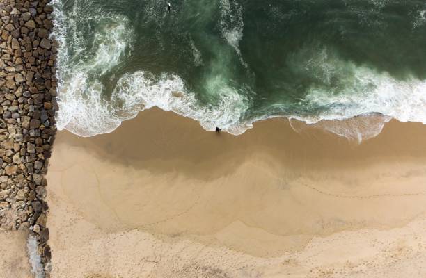 istock Aerial view of a wavy seashore 1447326070