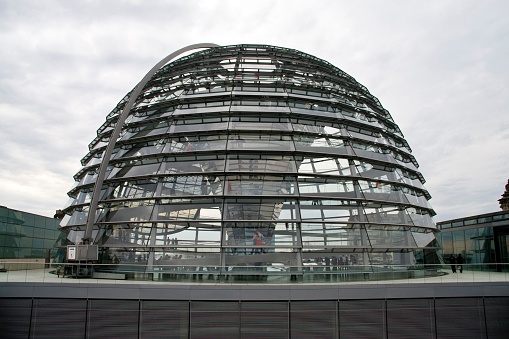 Berlin, Germany – September 07, 2008: The Dome of the Reichstag on a cloudy rainy day in Berlin