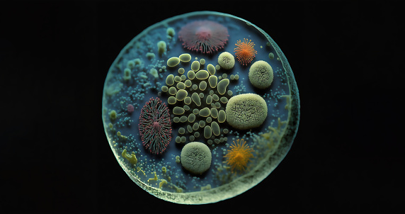 Microscope view of different microbes, antibiotic resistance concept 3d rendering