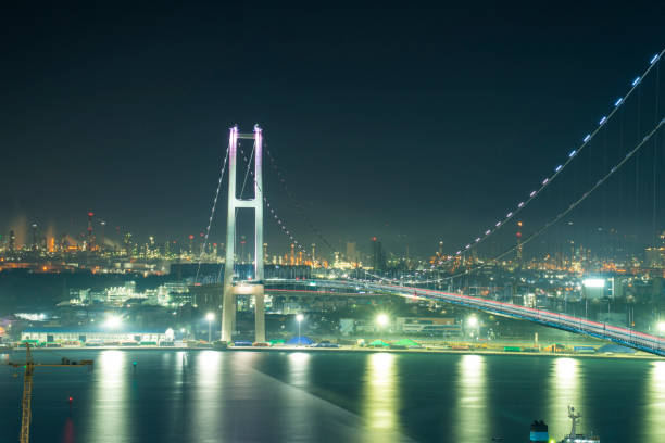 istock Ulsan Bridge and Factory Night View in Korea 1447332187