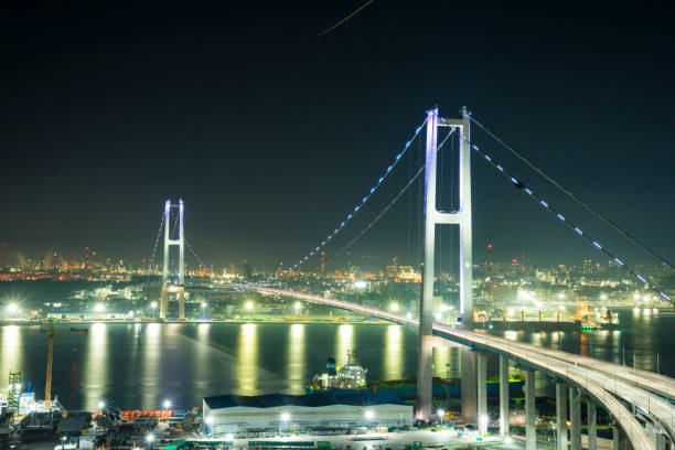 istock Ulsan Bridge and Factory Night View in Korea 1447332188