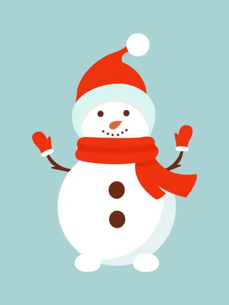 Vector illustration of Snowman. Holiday cartoon character in winter season. Vector illustration