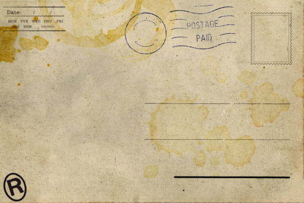 istock Backside of old postcard with dirty stain 1447332230