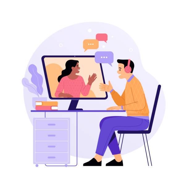 Online job interview concept. vector art illustration