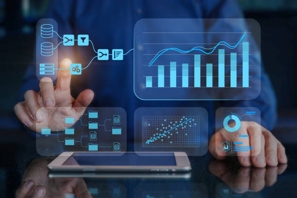Business analytics and data management system. Data analyst creating insight dashboard with information process workflow. KPI report with metrics connected to database. Finance, operations, marketing. sistema de análisis de negocio y gestión de datos. analista de datos creando un panel de control de información con flujo de trabajo de proceso de información. informe de kpi con métricas conectadas a la base de datos. finanzas, operaciones, marketing