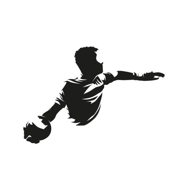 torwart wirft den ball, fußballspieler isolierte vektorsilhouette, tuschezeichnung. fußballspieler - soccer vector silhouette professional sport stock-grafiken, -clipart, -cartoons und -symbole