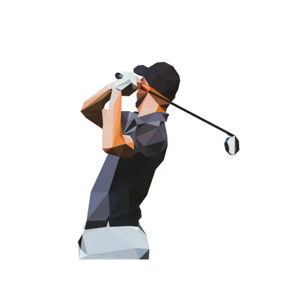 Vector illustration of Golf player, low polygonal illustration. Isolated golfer. Golf swing logo