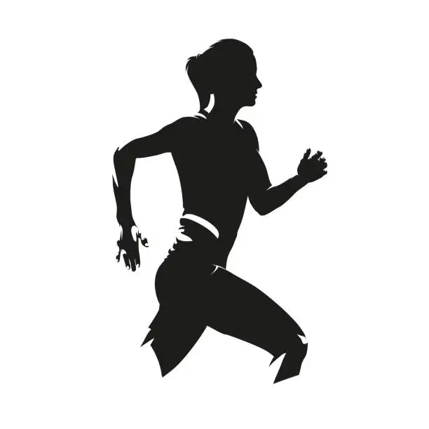 Vector illustration of Running woman, side view, isolated vector silhouette. Run