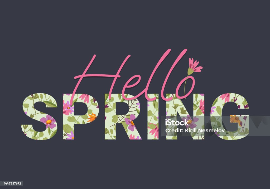 Floral Lettering Spring Flower Lettering Hello Spring Withe Darck Bacground Stock Illustration ...