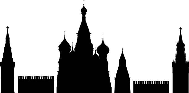 Saint Basil's Cathedral, Kremlin Towers and Surrounding Walls, Moscow vector art illustration