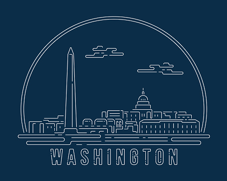 Cityscape with white abstract line corner curve modern style on dark blue background, building skyline city vector illustration design - Washington, D.C.