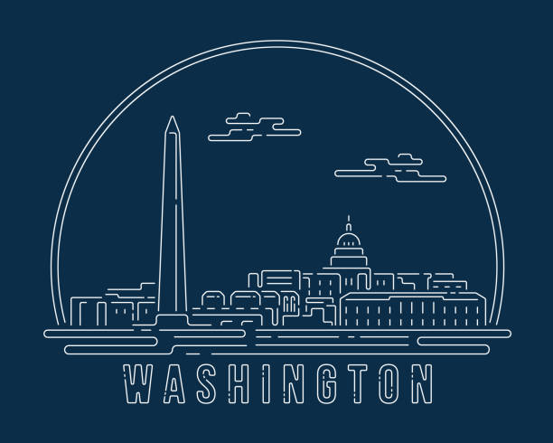 Cityscape with white abstract line corner curve modern style on dark blue background, building skyline city vector illustration design - Washington, D.C. Cityscape with white abstract line corner curve modern style on dark blue background, building skyline city vector illustration design - Washington, D.C. washington state line art stock illustrations