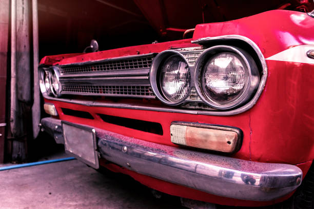istock Close up headlamp retro car 1447340742