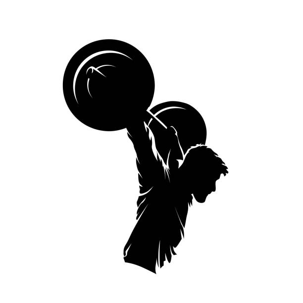 Weightlifting, bodybuilding. Isolated vector silhouette, workout in gym logo vector art illustration