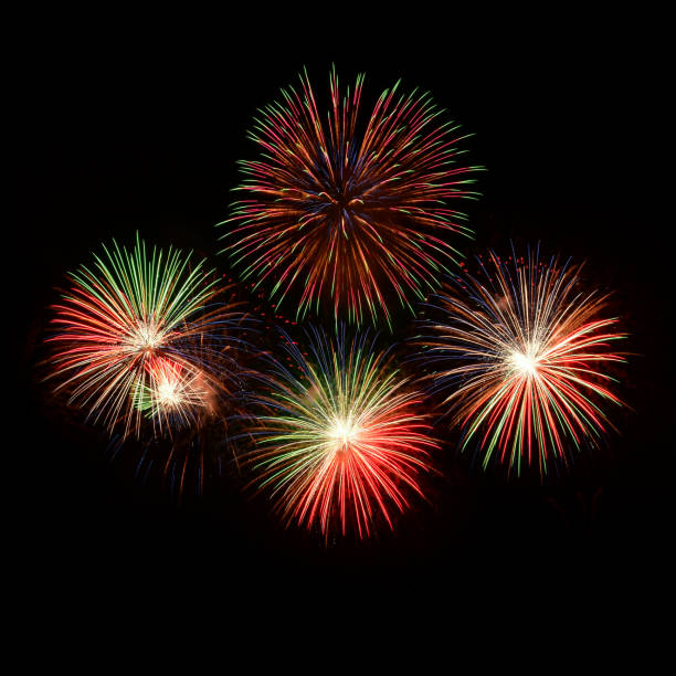 istock Isolated on black sky background. Isolated firework ready to use for decoration in any photograph ,poster, backdrop to celebrate the festival, Christmas,  New year and any events. 1447343296