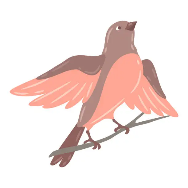 Vector illustration of Illustration of cute bird sitting on branch. Image of birdie in simple style.