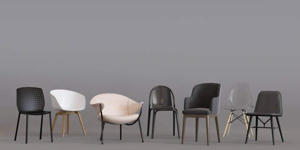 istock Banner with modern chairs and copy space for text, advertisement. Furniture store, interior details. Furnishings sale. Template with empty space. Minimalist design. 3d render. 1447346256
