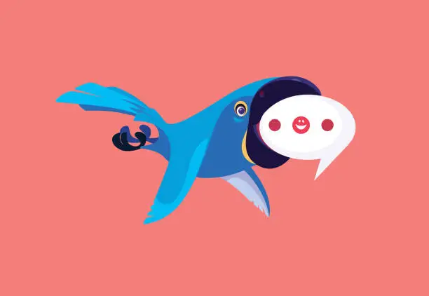 Vector illustration of parrot flying and holding speech bubble