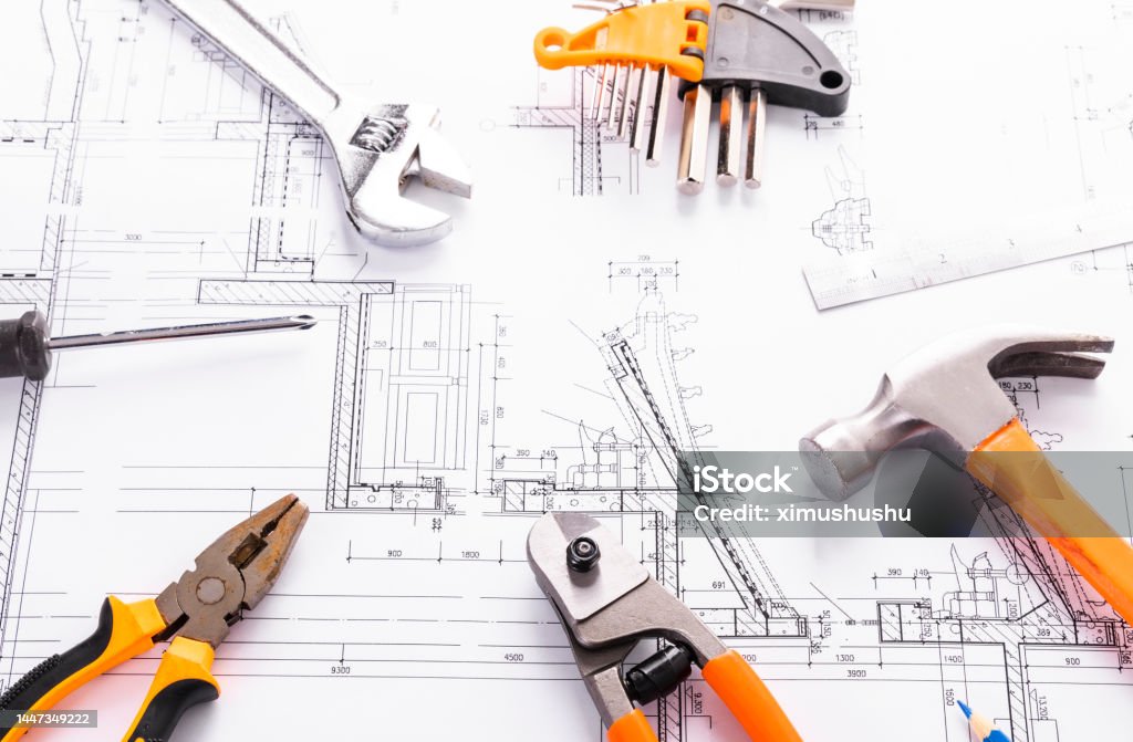 Draw Tools Building Engineering Drawings And Tools Stock Photo - Download Image Now ...