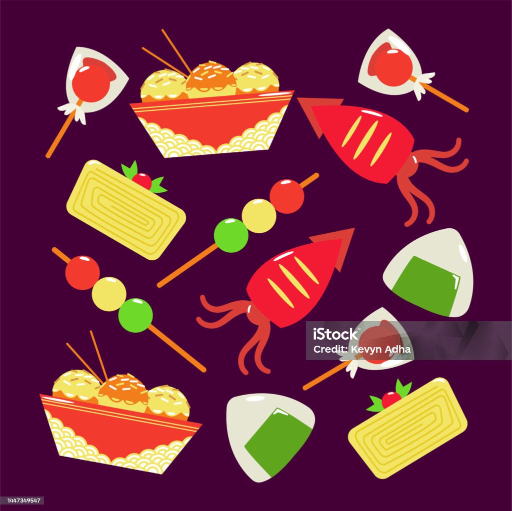 Japanese Street Food Food Pattern Of Fried Octopus Rice Balls Skewer