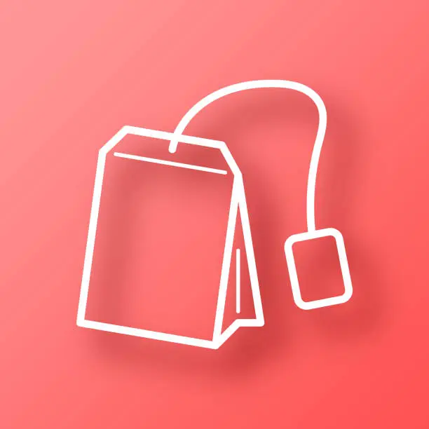 Vector illustration of Tea bag. Icon on Red background with shadow