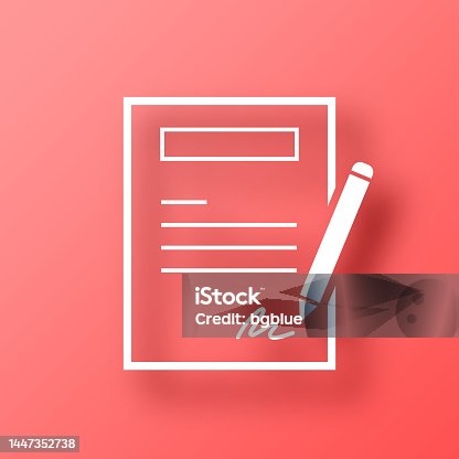 istock Contract. Icon on Red background with shadow 1447352738