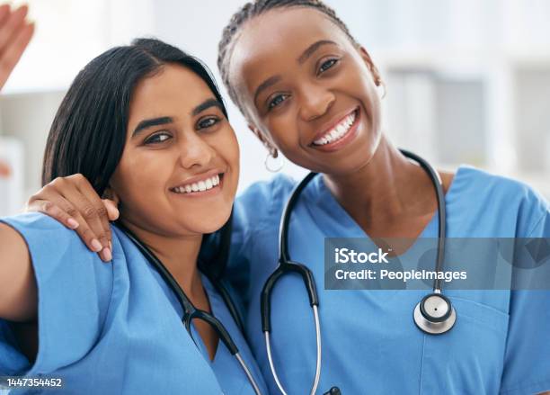 Doctors Selfie And Women Friends At Hospital Smile For Photograph Together With Stethoscope Happy Healthcare And Interracial Friendship Picture Of Professional Cardiology Workers On Break Stock Photo - Download Image Now