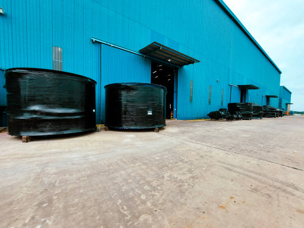 Large roll of plastic corrugated pipe for insulating electrical wires