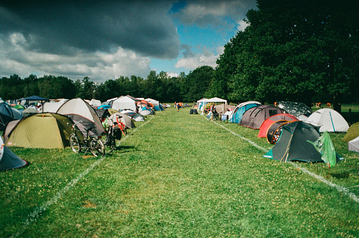 Camping in music festival shot on film
