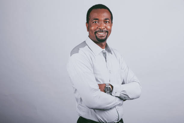 istock Business person portrait in grey background. 1447355482
