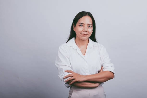 istock Business person portrait in grey background. 1447355512