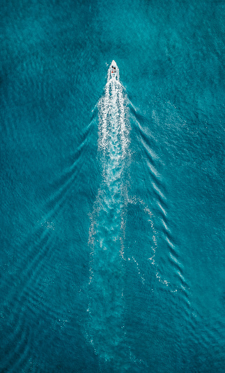 An aerial photo taken by a ship sailing on the sea