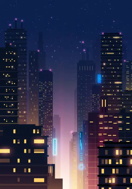 Vector illustration of Cityscape By Night With Skyscraper