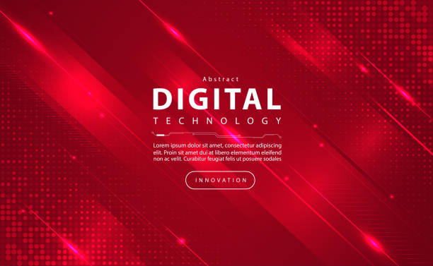 Digital technology banner red background concept, circuit technology light effect, abstract cyber tech, innovation future data, internet network, Ai big data, line dots connection, illustration vector Digital technology banner red background concept, circuit technology light effect, abstract cyber tech, innovation future data, internet network, Ai big data, line dots connection, illustration vector red background stock illustrations