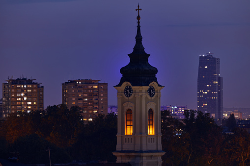 City of Belgrade, Serbia, blue hour evening cityscape.