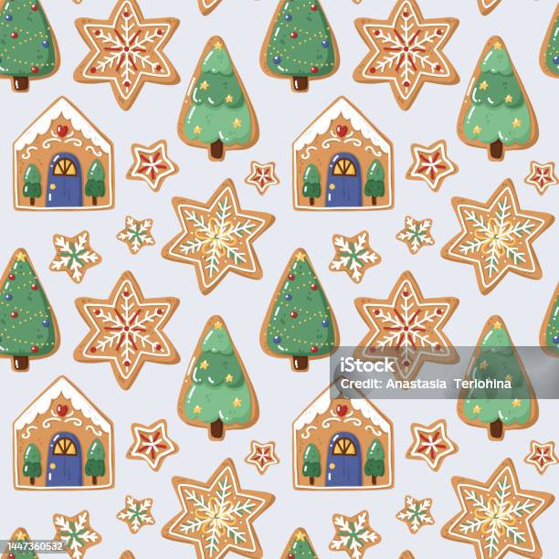 Gingerbread Texture Pattern Cute Hand Drawn Gingerbread Seamless Pattern Stock Illustration ...
