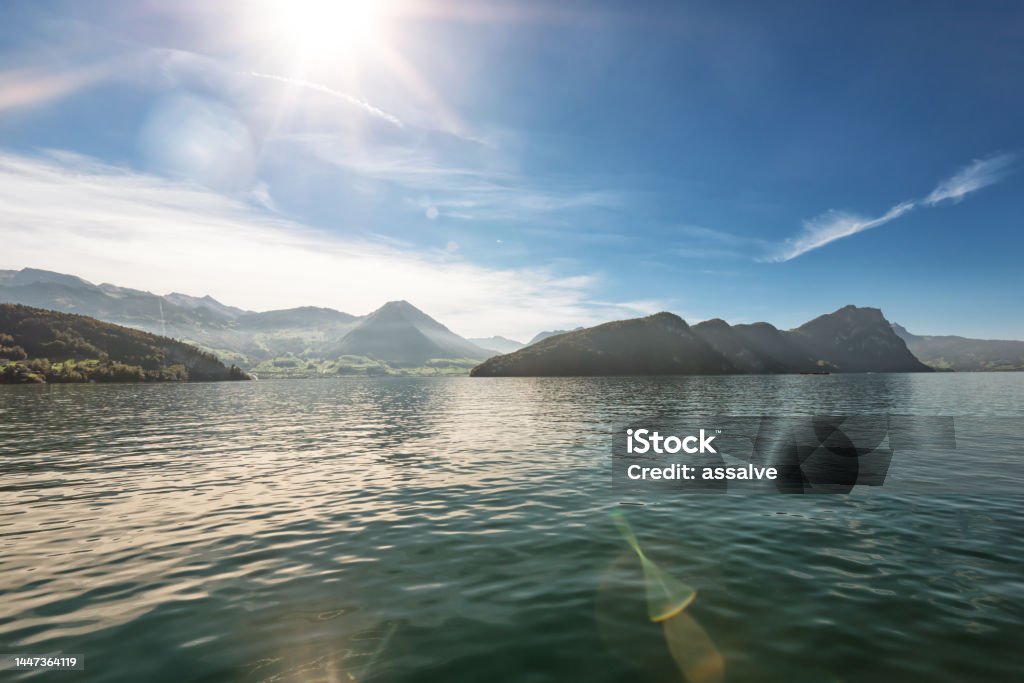 Lake Lucerne Switzerland with bright sunlight Lake Lucerne Stock Photo