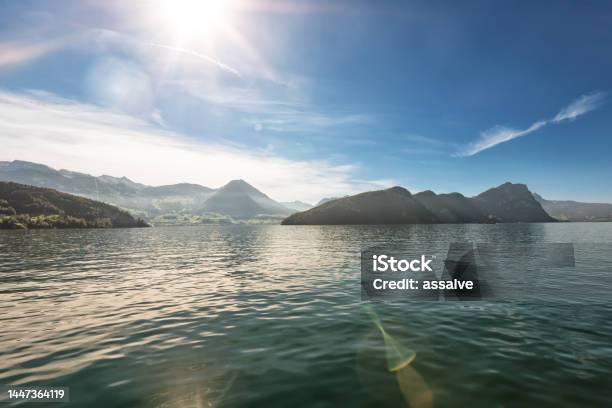 Lake Lucerne Switzerland With Bright Sunlight Stock Photo - Download Image Now - Lake Lucerne, Switzerland, Awe