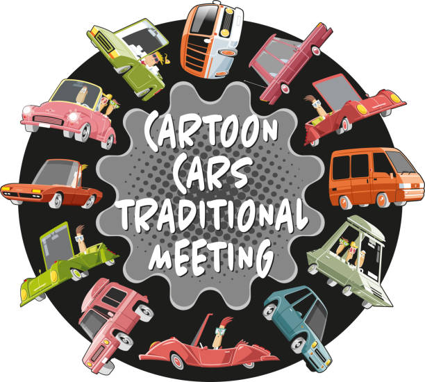 CAR T-SHIRT Easy editable cartoon cars 
meeting vector illustration.
All elements was layered seperately... traditional culture vector car engine stock illustrations