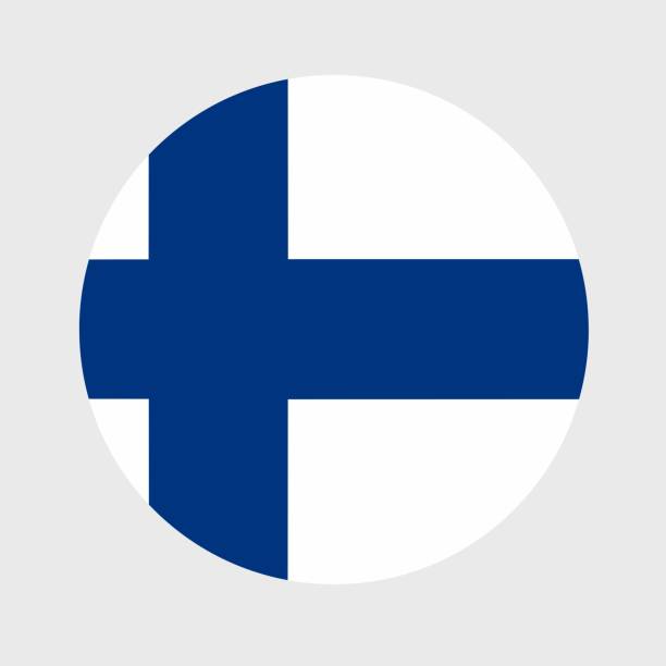 bildbanksillustrationer, clip art samt tecknat material och ikoner med vector illustration of flat round shaped of finland flag. official national flag in button icon shaped. - finsk flagga