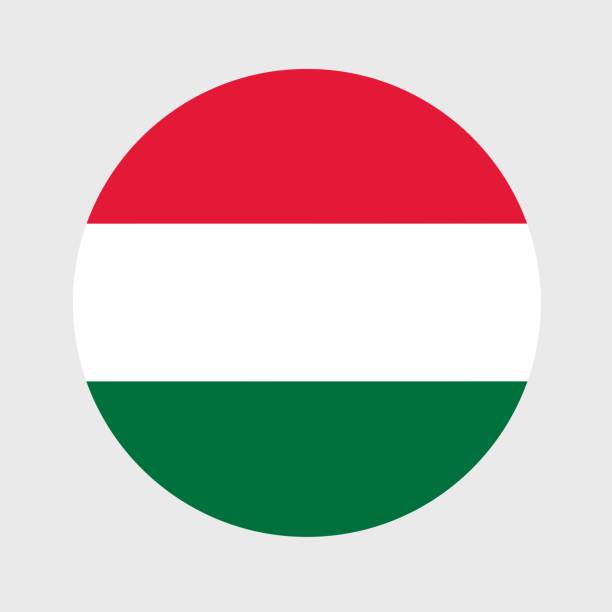 illustrazioni stock, clip art, cartoni animati e icone di tendenza di illustrazione vettoriale della forma rotonda piatta della bandiera dell'ungheria. bandiera nazionale ufficiale a forma di icona del pulsante. - hungarian flag