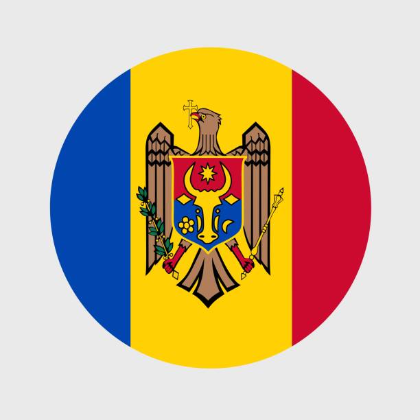 Vector illustration of flat round shaped of Moldova flag. Official national flag in button icon shaped. Official national flag in button icon shaped moldovan flag stock illustrations
