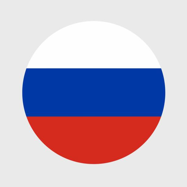Vector illustration of flat round shaped of Russia flag. Official national flag in button icon shaped. Official national flag in button icon shaped russia flag stock illustrations