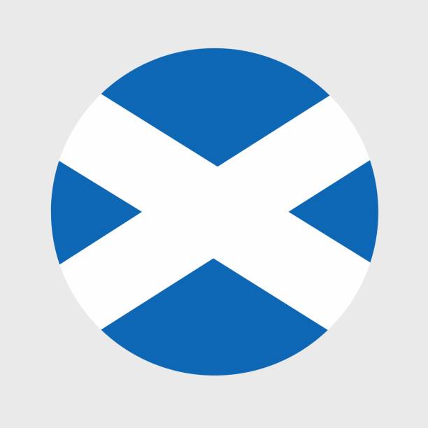 Vector illustration of flat round shaped of Scotland flag. Official national flag in button icon shaped. Official national flag in button icon shaped scottish flag stock illustrations