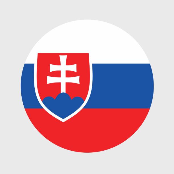illustrazioni stock, clip art, cartoni animati e icone di tendenza di illustrazione vettoriale della forma rotonda piatta della bandiera della slovacchia. bandiera nazionale ufficiale a forma di icona del pulsante. - slovak flag