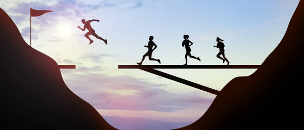 istock Abstract Creative idea. Silhouette Business leadership concept and courage with resolute problem solving decisions on sky. copy space, banner, website, 3d Rendering 1447369254