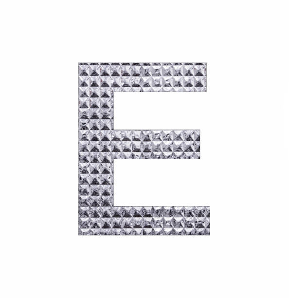 istock Alphabet letter E - Textured shiny silver paper 1447370340
