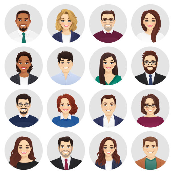 Business people avatar set Smiling diversity people in different business clothes avatar set. Men and women, male and female characters collection. Isolated vector illustration. business portrait stock illustrations